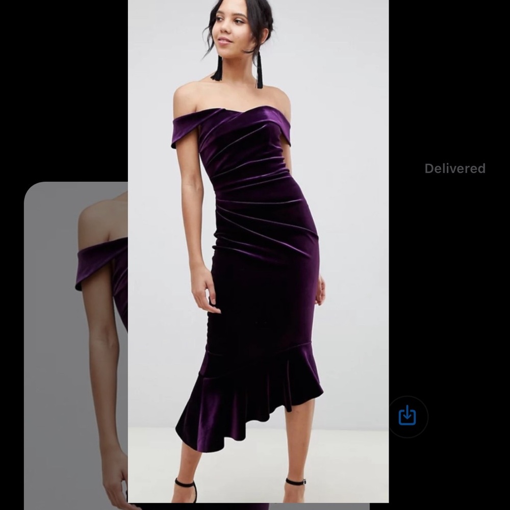 Purple Off Shoulder Velvet Dress